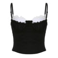 Lace hem contrast patchwork ruched corset button cami top