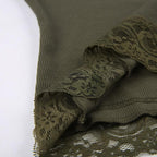 Long sleeve patchwork ribbed lace hem top - Final Sale