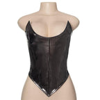 Corsetto in pelle PU con scollatura a U, top a tubino senza schienale e lacci 