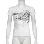 Abstract Print Short Sleeve Crewneck Contrast Top