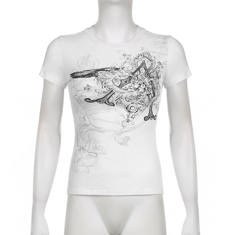 Abstract Print Short Sleeve Crewneck Contrast Top