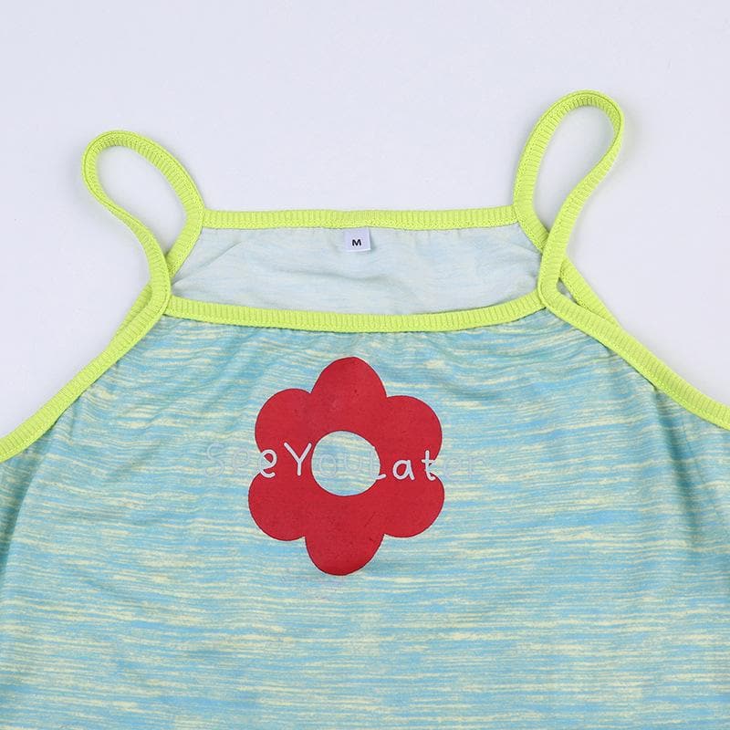 Flower pattern contrast square neck cami crop top