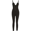Gerippter, rückenfreier, einfarbiger Camisole-Jumpsuit mit V-Ausschnitt 