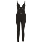 Gerippter, rückenfreier, einfarbiger Camisole-Jumpsuit mit V-Ausschnitt 