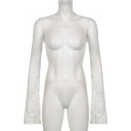 Flared sleeve lace hollow out solid shrug top