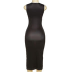 Arm pattern contrast sleeveless crewneck midi dress