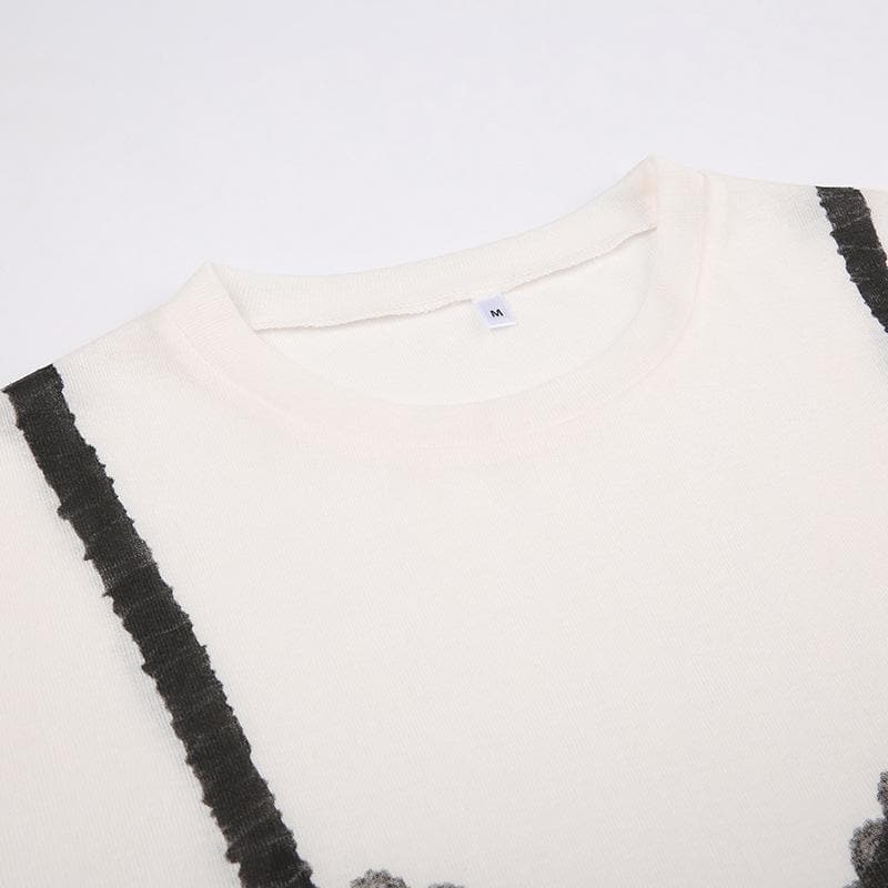 Top girocollo a maniche corte con motivo a reggiseno a contrasto 