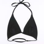 Halter self tie flared sleeve button solid 2 piece crop top