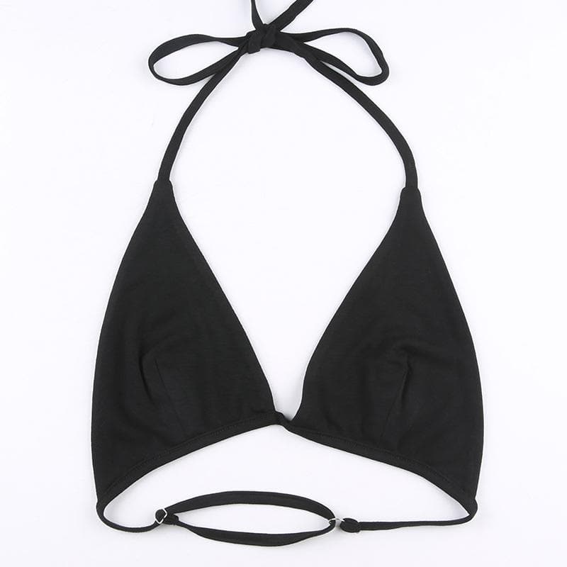 Halter self tie flared sleeve button solid 2 piece crop top