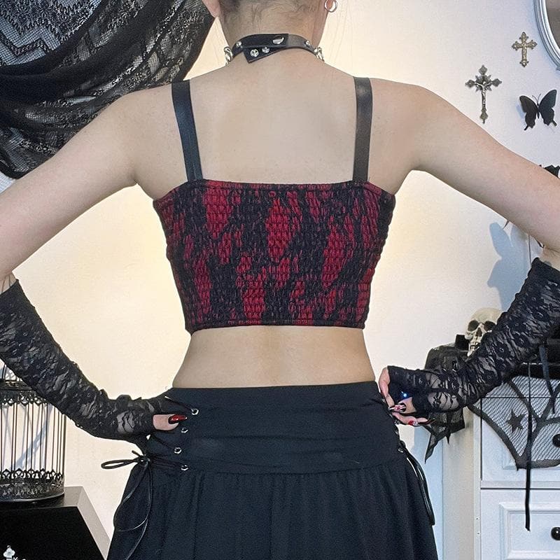 Top corto con scollo quadrato, schiena scoperta, pizzo smock e fibbia a contrasto 