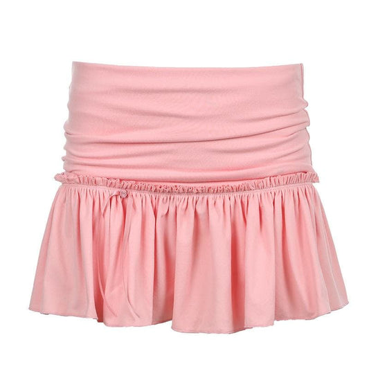 Solid ruched ruffle mini skirt