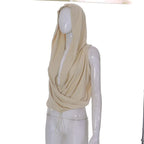 Felpa con cappuccio, collo a cappuccio, senza maniche, coulisse e arricciata. 