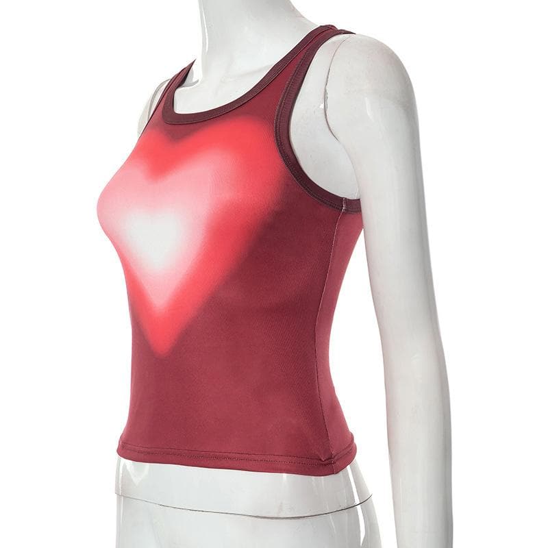 Sleeveless round neck heart pattern crop top