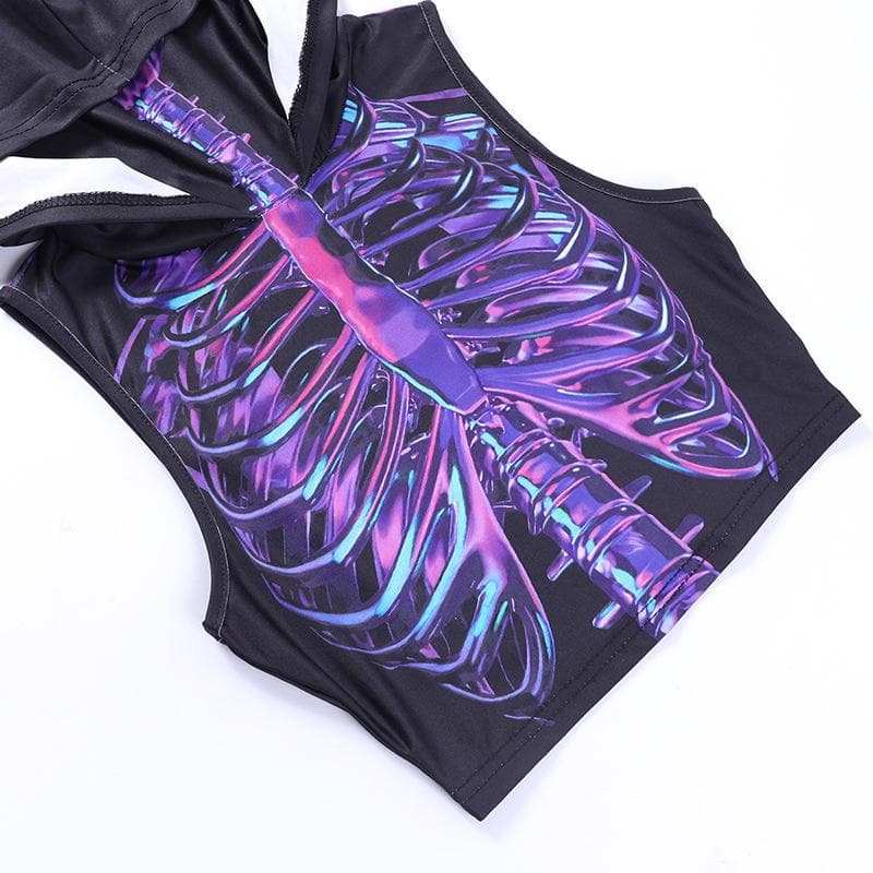 Hoodie abstract contrast sleeveless crop top
