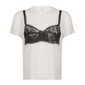Top girocollo a maniche corte con motivo a reggiseno a contrasto 