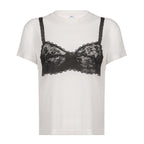 Top girocollo a maniche corte con motivo a reggiseno a contrasto 