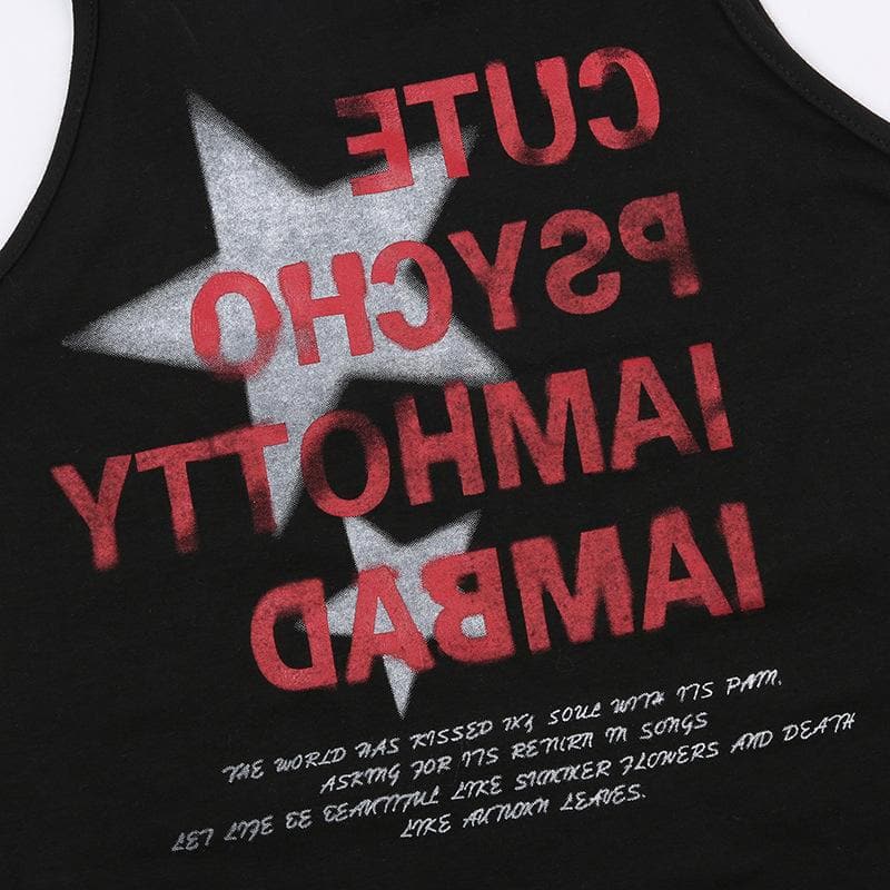 Star pattern contrast lace up sleeveless crewneck crop top
