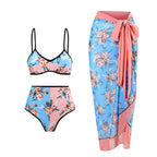 Costume da bagno 3 pezzi con canotta bidirezionale e scollo a V a contrasto con stampa floreale