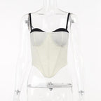 Corset patchwork sweetheart neck contrast backless cami top