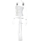 Hollow out solid flower applique ruched backless top
