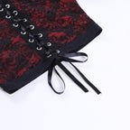 Puff sleeve contrast v neck lace patchwork lace up crop top
