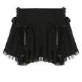 Lace up zip-up patchwork ruched mesh low rise solid mini skirt
