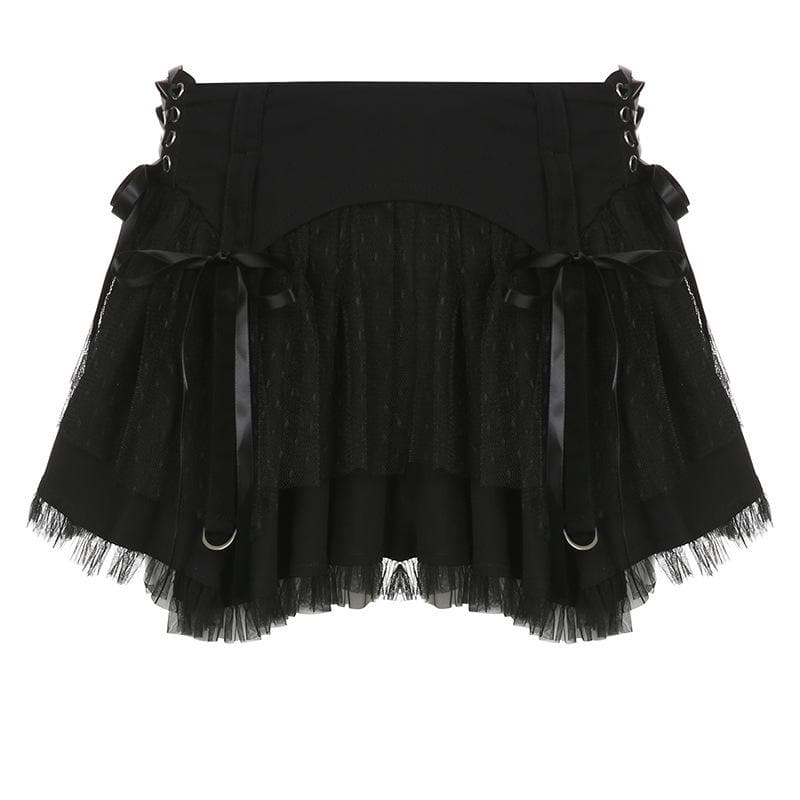Lace up zip-up patchwork ruched mesh low rise solid mini skirt