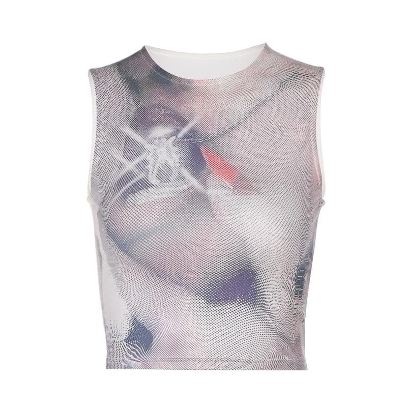 Contrast print sleeveless crewneck crop top