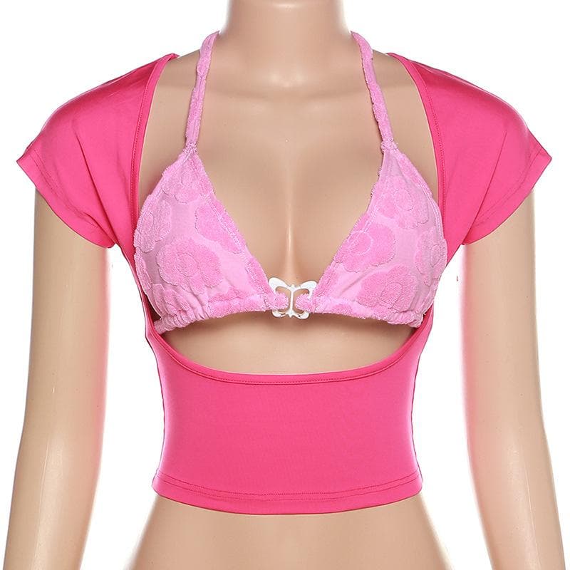 Butterfly Hollow Out Short Sleeve Crop Top