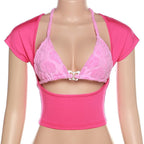 Butterfly Hollow Out Short Sleeve Crop Top