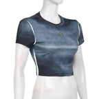 Tie dye short sleeve star applique crewneck crop top