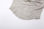 Halter buckle v neck backless ruched abstract contrast top