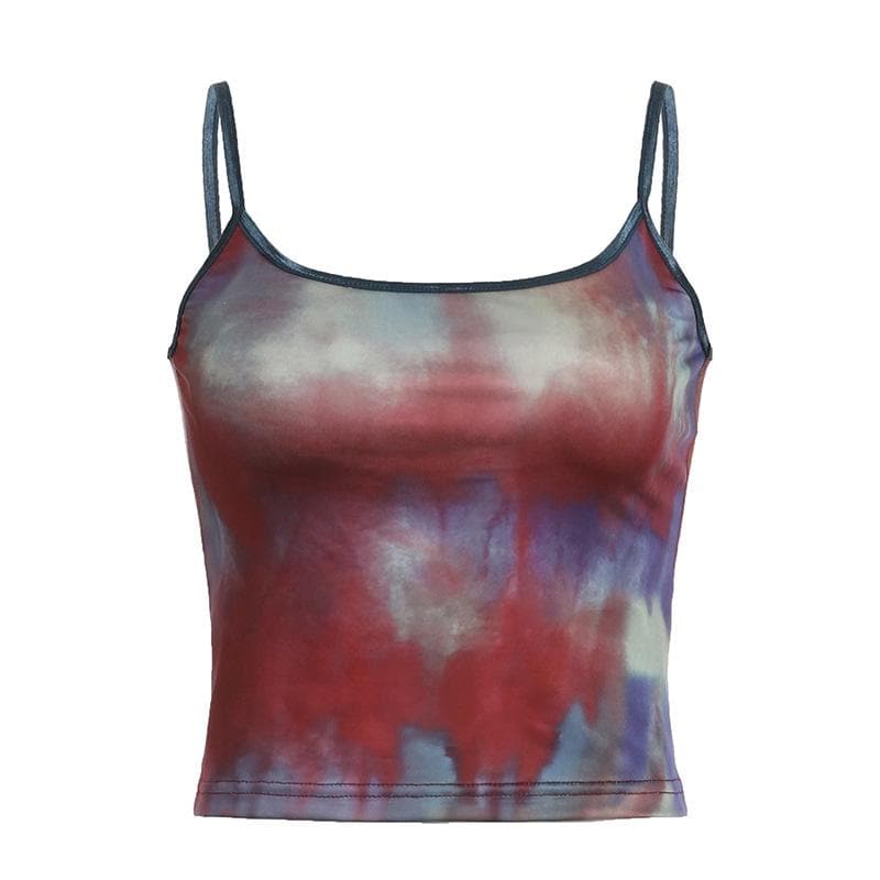 Top corto con scollo a U e schiena scoperta a contrasto, tie-dye 