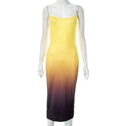 Rückenfreies, kontrastierendes 2-Wege-Camisole-Midikleid mit Farbverlauf und quadratischem Ausschnitt 