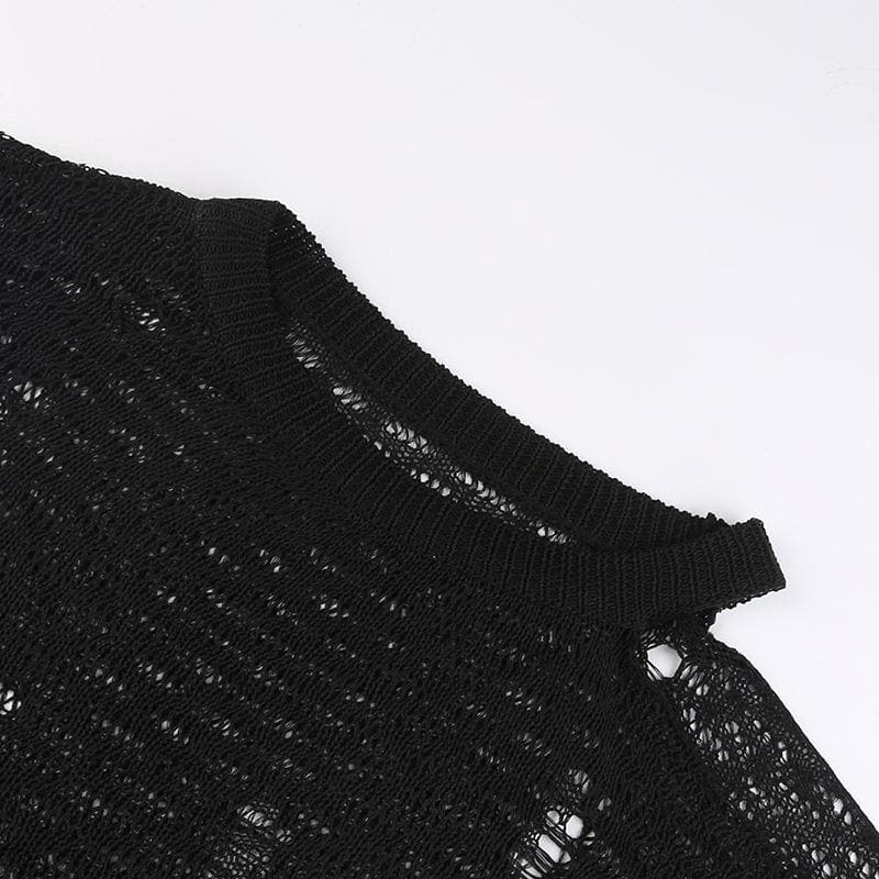 Off shoulder see through irregular long sleeve crochet top - Final Sale