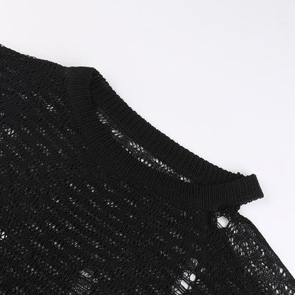 Off shoulder see through irregular long sleeve crochet top - Final Sale