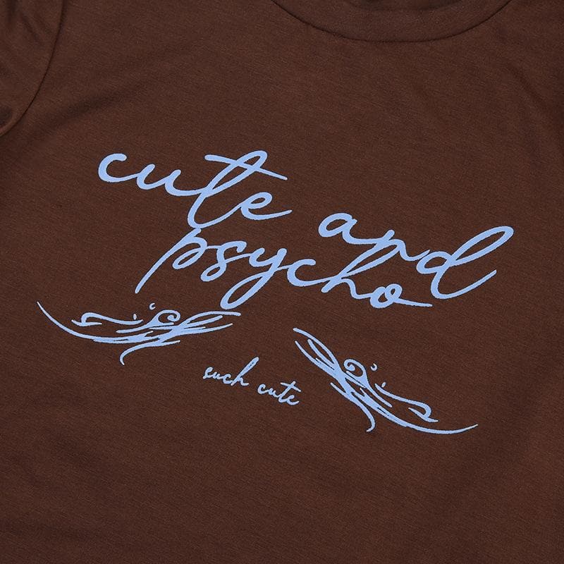 Contrast print short sleeve crewneck crop top