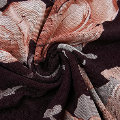 Rückenfreies Mini-Tube-Kleid aus Netzstoff mit Blumenmuster und kontrastierenden Rüschen 