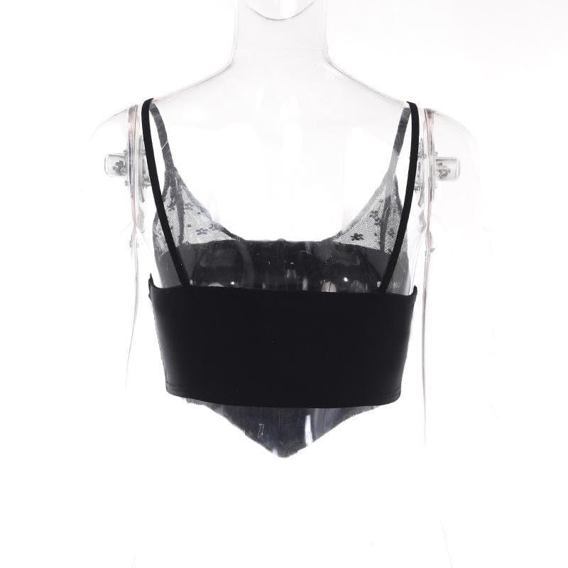 Top corto con scollo a U e schiena scoperta in pizzo patchwork con fiocco 