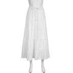 Slit lace hem patchwork solid ruched midi skirt