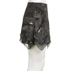 Chiffon zip-up irregular leaf print contrast mini skirt