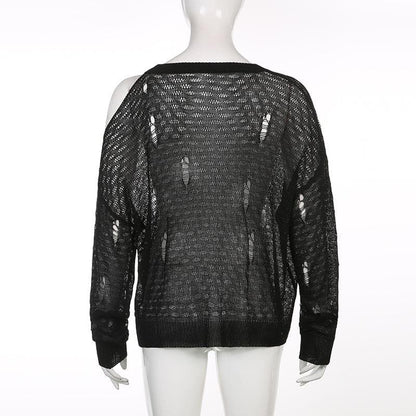 Off shoulder see through irregular long sleeve crochet top - Final Sale