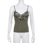 Contrast camouflage print v neck buckle cami top