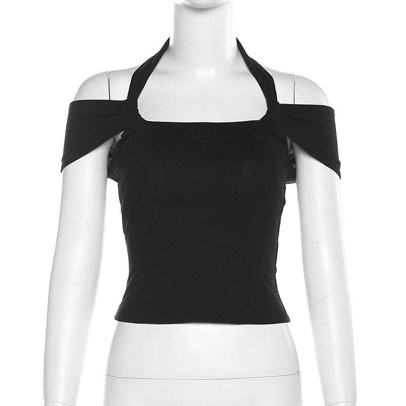 Halter ruched off shoulder solid backless top