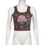 Butterfly pattern u neck contrast sleeveless crop top