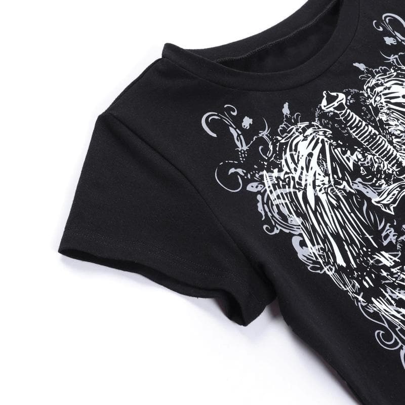 Short sleeve crewneck abstract contrast crop top