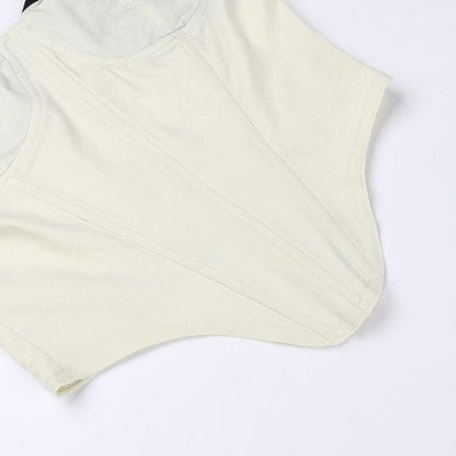Top canotta senza schienale a contrasto con scollo a cuore e corsetto patchwork