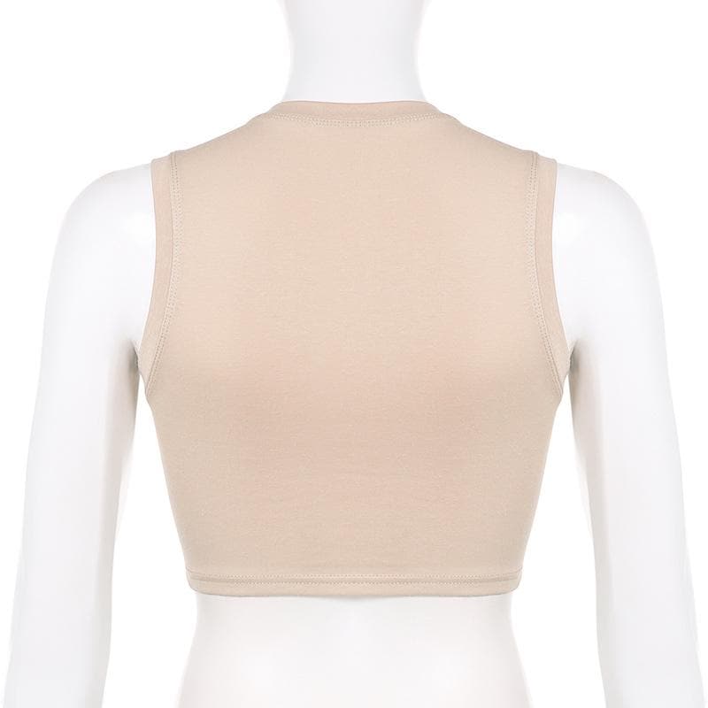 Contrast print sleeveless crewneck crop top