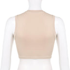 Contrast print sleeveless crewneck crop top