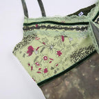 Lace hem patchwork v neck tie dye contrast mesh backless cami top